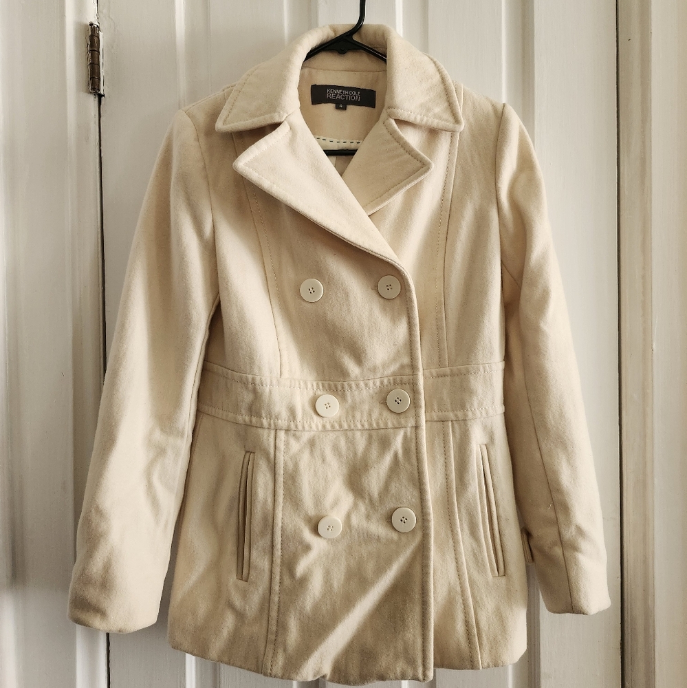 Kenneth Cole Reaction Cream Wool Blend Peacoat Size 4